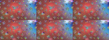 Çiçekli zambakların eskiz geçmişi. Parlak çiçekli kolaj çiçekleri kahverengi. Çiçek tasarımı için inanılmaz kolaj cennet tarzı..