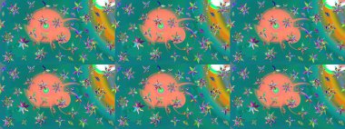 Sevimli çiçek raster deseni. Renkli Bahar Teması eskiz kalıbı. Düz Çiçek Elementleri Tasarımı. Mavi renkte çiçekler.