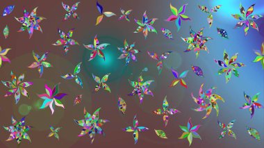 Renkli Bahar Teması eskiz kalıbı. Çiçeksel fantezi tasarımı ve parlak bir arka plan çizimi. Düz Çiçek Elementleri Tasarımı.