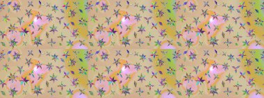 Robot resim. Çiçekli bahar çiçekleri. Küçük çiçekte güzel bir desen. Moda baskıları için zarif bir şablon. Küçük renkli çiçekler. Motley illüstrasyonu.