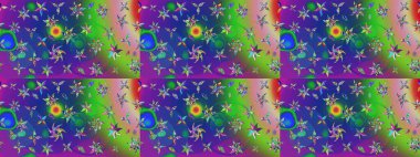 Raster illüstrasyonundaki çiçek desenli çizim. Mavi renkte çiçekler.