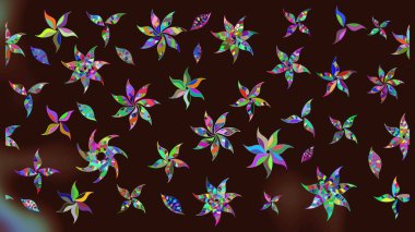 Tekstil tasarımı için geleneksel Raster çiçek buketi kahverengi renkli. Üzerinde gelincikler ve vadi zambakları olan renkli çiçek desenli nakış..