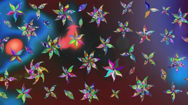 Raster Illustrasyon 'daki Çiçek Deseni' nin son moda çizimi. Düz Çiçek Elementleri Tasarımı. Renkli Yaz Temalı eskiz kalıbı. Mor renkte çiçekler.