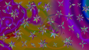 Küçük çiçekli yay deseni çiz. Raster illüstrasyonu. Suluboya tarzında mor renkler üzerine.