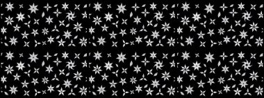 Çiçekli karalama şeklinde Raster çiçek deseni. Nazik, yaz çiçekleri siyah renklerde. Raster illüstrasyonu.