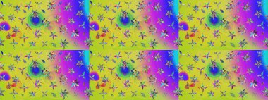 Çiçekli karalama şeklinde Raster çiçek deseni. Nazikçe, sarı renkte yaz çiçekleri. Raster illüstrasyonu.