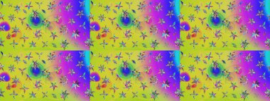 Çiçekli karalama şeklinde Raster çiçek deseni. Nazikçe, sarı renkte yaz çiçekleri. Raster illüstrasyonu.