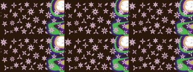 Asya tekstil tarzında. Kahverengi renkli çiçekler. Çiçek desenli çizim. Raster illüstrasyonu. Raster illüstrasyonu.