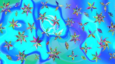 Mavi renkli, zarif çiçek buketli suluboya. Raster illüstrasyonu. Renkli Bahar Teması eskiz kalıbı. Düz Çiçek Elementleri Tasarımı.