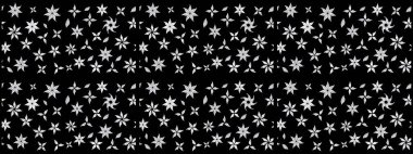 Çiçekli karalama şeklinde Raster çiçek deseni. Nazik, yaz çiçekleri siyah renklerde. Raster illüstrasyonu.