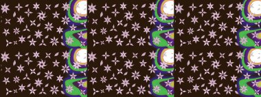 Asya tekstil tarzında. Kahverengi renkli çiçekler. Çiçek desenli çizim. Raster illüstrasyonu. Raster illüstrasyonu.