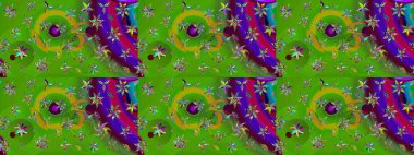 Desen, çizim, çiçek sınırı. Kıvırcık, parlak örgü. Raster illüstrasyonu. Eski moda arka plan. Güzel, parlak, pürüzsüz kumaş, tuval. Çiçeklerin çelengi.