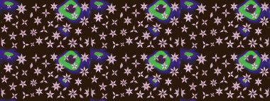 Raster illüstrasyonu. Kahverengi renklerde bahar çiçekleri. Çiçek ve yapraklı karalama şeklinde Raster çiçek deseni.