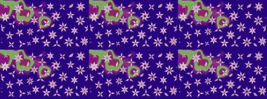 Çiçeksel çizim kalıbının yansıması. Vadinin mavi renkli çiçekleri.