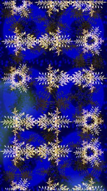 Kar taneleri izole edildi. Mavi, gri ve kahverengi renkli kar tanesi süsü. Güzel süs eşyası. Kar tanesi süsü Raster illüstrasyonu.