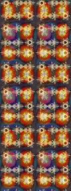 Raster illüstrasyonu. Çizim kalıbı. Çiçek duvar kağıdı. Renkli süs kenarı. Hint süsü. Kahverengi, gri ve kırmızı renklerde.