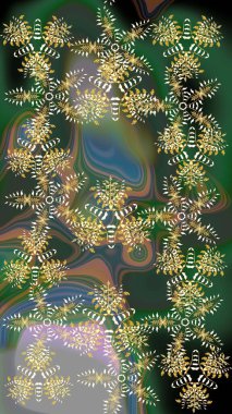 Yeşil ve gri renkler üzerine tasarım. Raster illüstrasyonu. Raster kış deseni. Çiçek Elementleri ile soyut arkaplan.