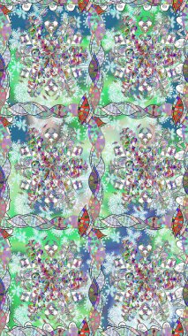 Raster deseni. Ağaç dallı bahar çiçekleri, çiçek siluetiyle nötr renkler.