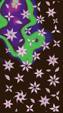 Çiçeksel fantezi tasarımı ve parlak bir arka plan çizimi. Düz Çiçek Elementleri Tasarımı. Renkli Bahar Teması çizim şablonu.