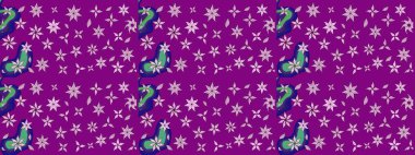 Süslü kumaş deseni. Renkli Bahar Teması eskiz kalıbı. Düz Çiçek Elementleri Tasarımı. Raster illüstrasyonunda çiçek deseni çizimi.