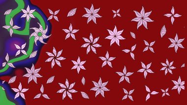 Suluboya çiçekli çiçek deseni. Raster illüstrasyonu. Kırmızı renkte Asyalı tekstil.