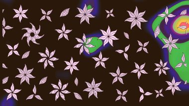 Raster illüstrasyonu. Kahverengi renklerde. Çiçek buketleriyle klasik tarzda eskiz deseni.