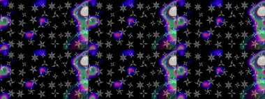 Çocuksu tasarım. Siyah arka planda. El çizimi çiçekli, pürüzsüz bir desen. Tekstil, kumaş, ambalaj, hatıra defteri için güzel çiçek arkaplanı..