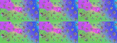 Düz Çiçek Elementleri Tasarımı. Renkli Bahar Teması eskiz kalıbı. Süslü kumaş deseni. Raster illüstrasyonunda çiçek deseni çizimi.