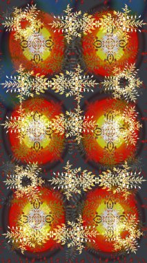 Raster illüstrasyonu. Kar taneli, kahverengi, gri ve kırmızı renkler. Raster Noel soyut renkli arkaplan ve tatlı kar tanesi.