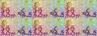 El yapımı dekoratif çerçeve, albüm kapağı, tebrik kartı, klasik Art deco tarzı. Raster soyut çiçek çelengi altın karalama fantezi yaprakları ve tarafsız renklerde çiçek.