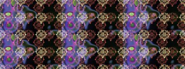 Raster deseni. Bahar çiçekleri dallı desen, siyah, mor ve kahverengi renkler çiçekli siluet.