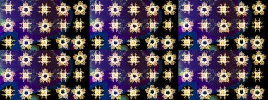 Mavi, siyah ve kahverengi kar taneleri. Renkler. Raster illüstrasyonu. Kar tanelerinin soyut arkaplanı olan şirin bir Noel arkaplanı. Noel ve Yeni Yıl moda baskıları için tatil tasarımı.