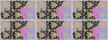 Altın karalama fantezi yapraklarından ve gri renkli çiçeklerden Raster soyut çiçek çelengi. El yapımı dekoratif çerçeve, albüm kapağı, tebrik kartı, klasik Art deco tarzı.