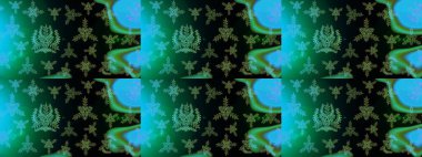 Yeni yıl kar tanesi. Yeşil, mavi ve siyah renkler üzerine şirin soyut kar taneleri raster tasarımı. Düz kar karalama ikonları, kar taneleri silueti Noel afişi için, kartlar.