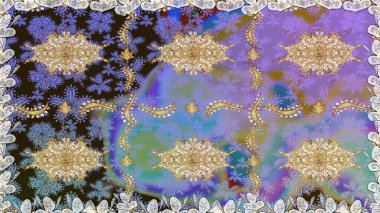 Paisleys zarif çiçek desenli arkaplan duvar kâğıdı çizimi klasik stil, modern 3D çizgili sanat ve menekşe desenli çiçek yaprakları ve süslemeleri..