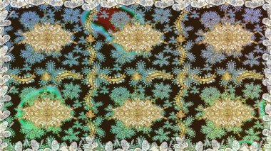 Paisleys zarif çiçek desenli dikişsiz arka plan duvar kâğıdı illüstrasyonuyla klasik stil, modern 3D çizgili sanat altın ve kahverengi desenli çiçek yaprakları ve süslemeleri..