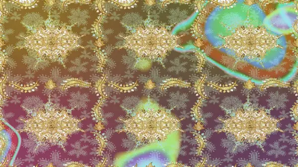 Senin tasarımın için, duvar kağıdı. Kahverengi renklerde altın çiçekli altın desenler. Altın rengi, kusursuz çizim. Raster geometrik arkaplanı.