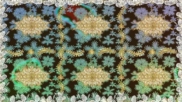 Paisleys zarif çiçek desenli dikişsiz arka plan duvar kâğıdı illüstrasyonuyla klasik stil, modern 3D çizgili sanat altın ve kahverengi desenli çiçek yaprakları ve süslemeleri..