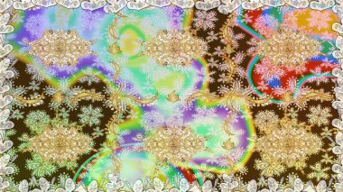 Kusursuz oryantal klasik altın desen. Tarafsız renklerde altın tekrarlayan elementler içeren Raster soyut arkaplanı.