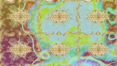 Tarafsız renklerde altın tekrarlayan elementlerle soyut arkaplan. Kusursuz oryantal klasik altın desen.