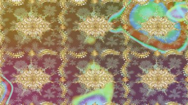 Senin tasarımın için, duvar kağıdı. Kahverengi renklerde altın çiçekli altın desenler. Altın rengi, kusursuz çizim. Raster geometrik arkaplanı.