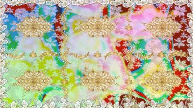 Tarafsız renklerde Royal retro. Altın şablon. Kart, duvar kağıdı, ambalaj ve tekstil için klasik tasarım. Raster illüstrasyonu. Klasik çiçek dokusu. Kusursuz desenli altın elementler.