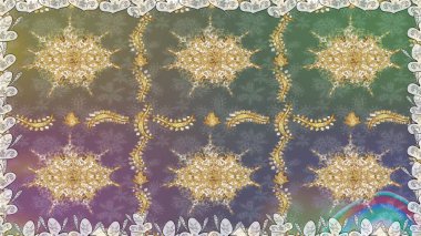 Raster klasik barok çiçeksiz altın desenli. Lüks, kraliyet ve Viktorya dönemi konsepti. Süslü dekorasyon. Gri renklerdeki altın desenli altın elementler.