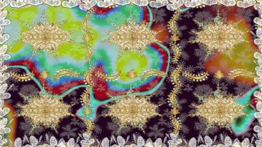 Damask altın soyut çiçek kahverengi renklerde dikişsiz desen. Raster illüstrasyonu. Süsleme.