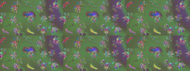 Kar tanelerinin soyut arkaplanlı Noel arkaplanı. Güzel tasarım. Raster illüstrasyonu. Yeşil, gri ve mor kar taneleri. Noel için tatil tasarımı, Yeni Yıl moda baskıları.