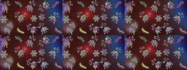 Raster illüstrasyonunda kusursuz çiçek deseni. Düz Çiçek Elementleri Tasarımı. Renkli Bahar Temalı Kusursuz Arkaplan. Süslü kumaş deseni.