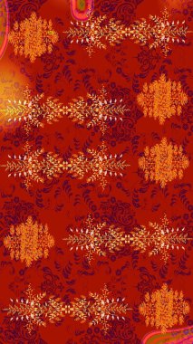 Raster illüstrasyonundaki çiçek desenli çizim. Kırmızı, turuncu ve mor renkli çiçekler suluboya stilinde.