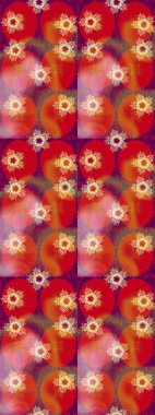 Soyut duvar kâğıdı, ambalaj dekorasyonu. Pembe, kırmızı ve turuncu renklerde şirin kar taneleri. Basit bir kar tanesi. Kışın sembolü, mutlu noeller, mutlu yeni yıl kutlaması Raster illüstrasyonu..