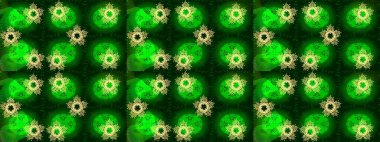 Yeni yıl tabelası. Kar tanesi kışı yeşil, mavi ve sarı renklerde yalıtılmış. Raster illüstrasyonu. Kutlamanın sembolü. Yeşil, mavi ve sarı ikon silueti. Noel tasarımı için.