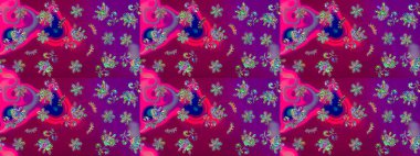 Hediye ambalaj kağıdı, tebrik kartları, posterler ve pankart tasarımı. Mor renkli çiçekler. Raster düz çiçek çizim deseni.